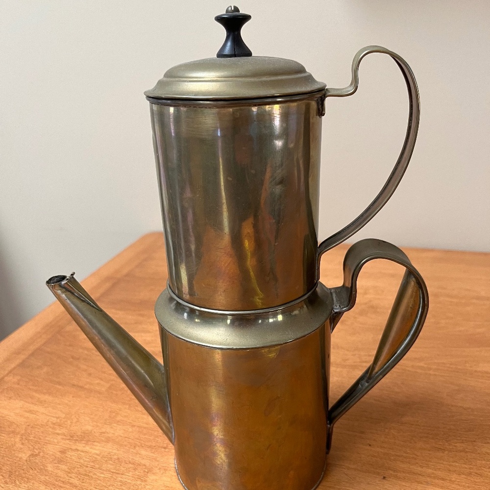 Antique Brass 2-Section Drip Coffee Maker & Pot, Hand Made, over 100 years old